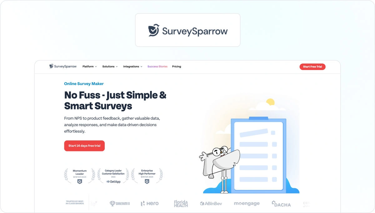 Survey Sparrow homepage view
