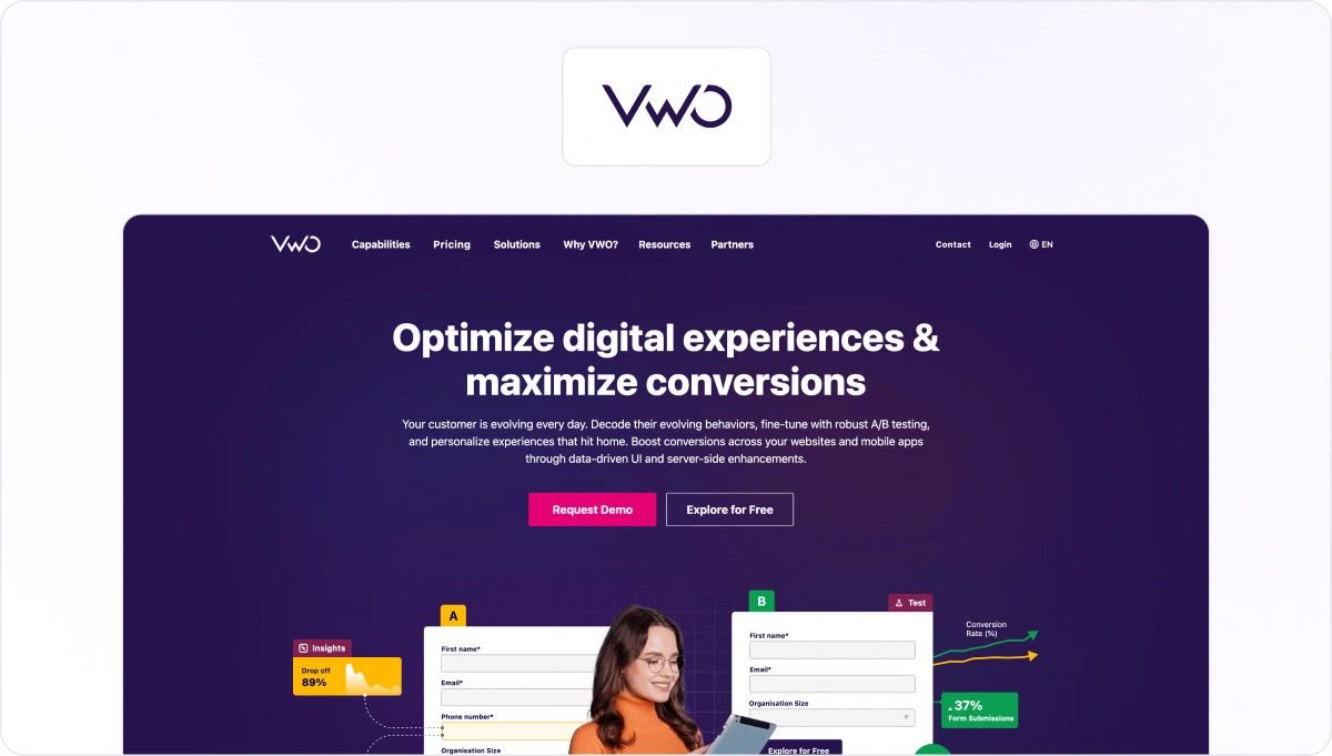 VWO homepage view