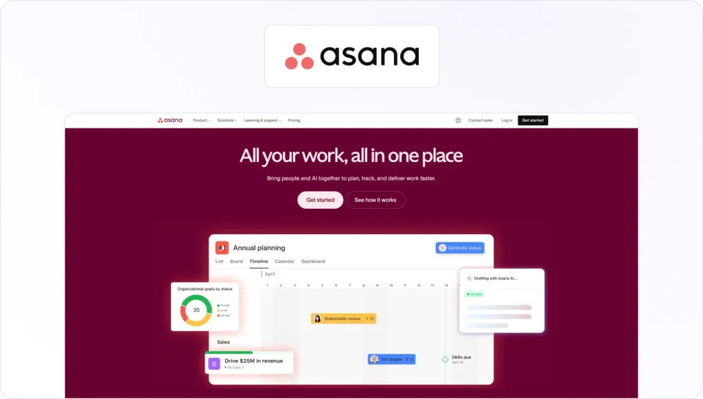 Asana homepage view