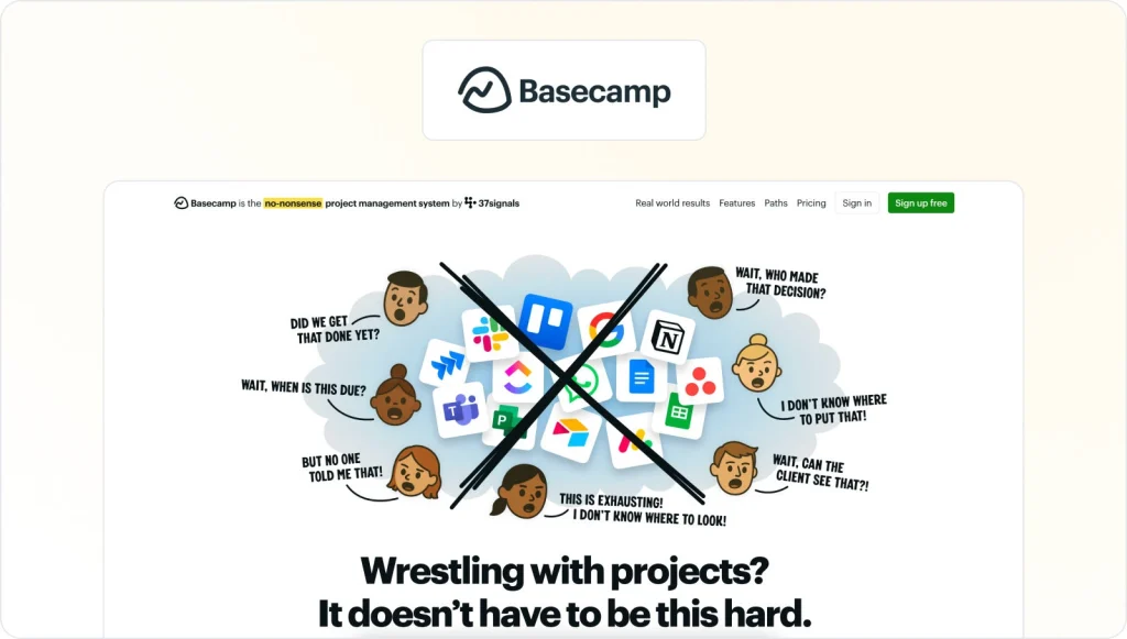 Basecamp homepage view