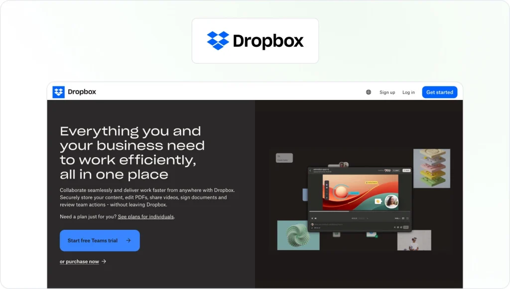 Dropbox homepage view