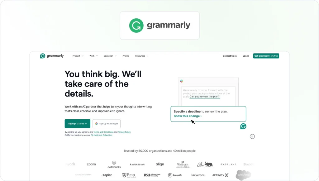 Grammarly homepage view