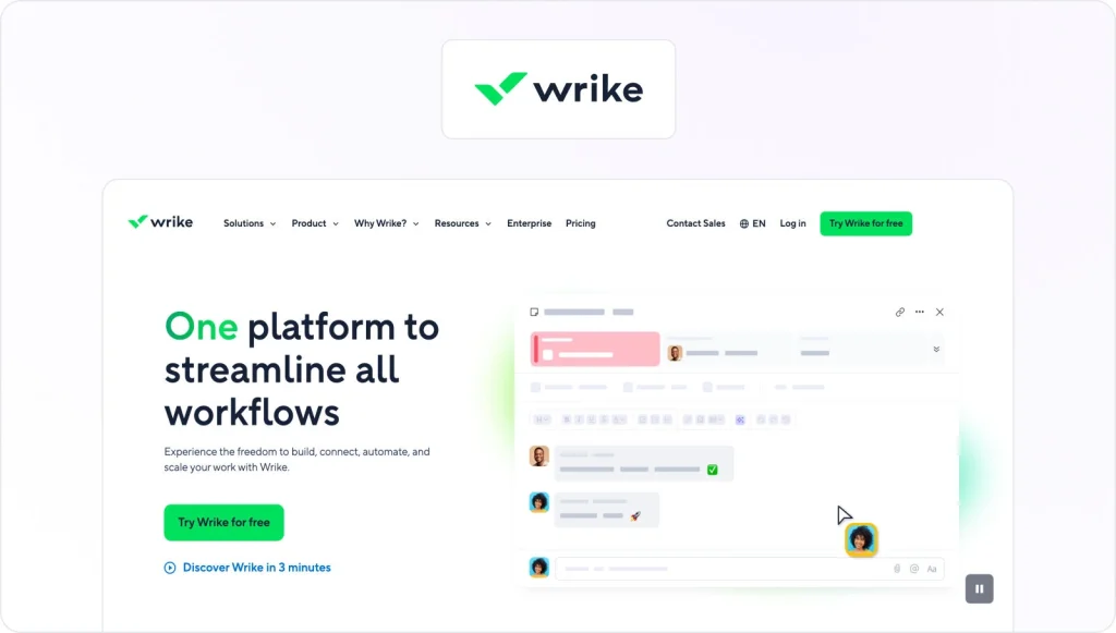 Wrike homepage view