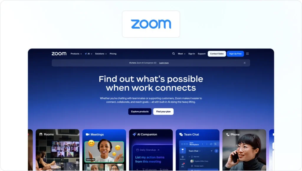 Zoom homepage view