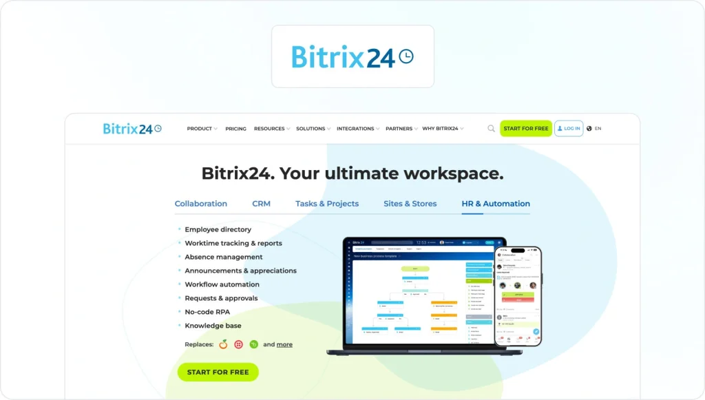 Bitrix24 homepage view.