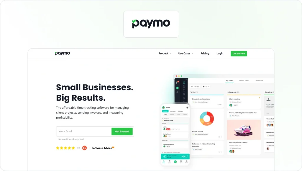 Paymo homepage view