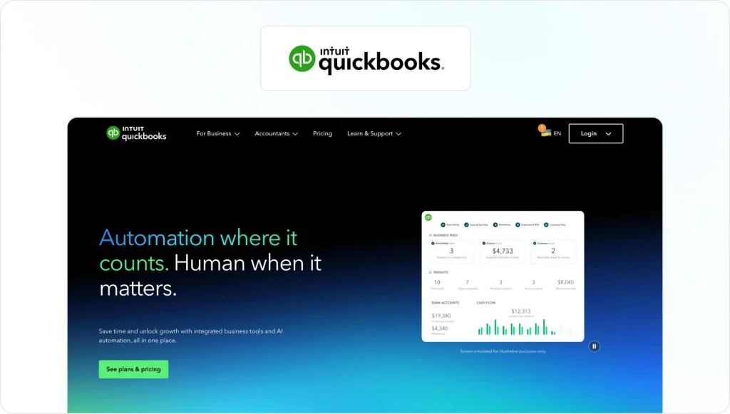 Intuit QuickBooks Homepage View