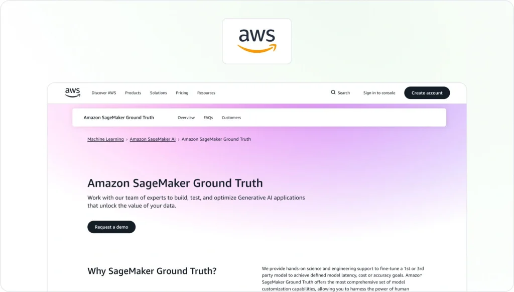 Amazon SageMaker Ground Truth Homepage View
