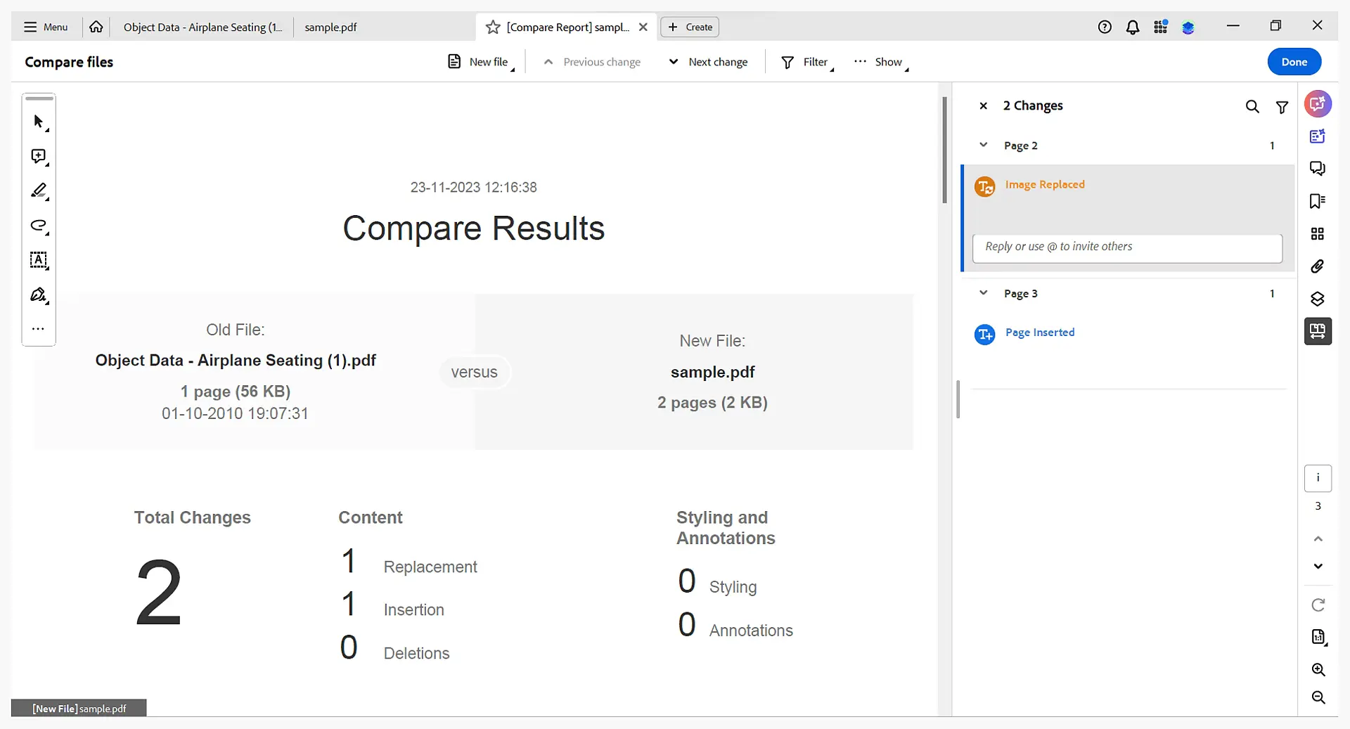 pdf file comparison on adobe acrobat