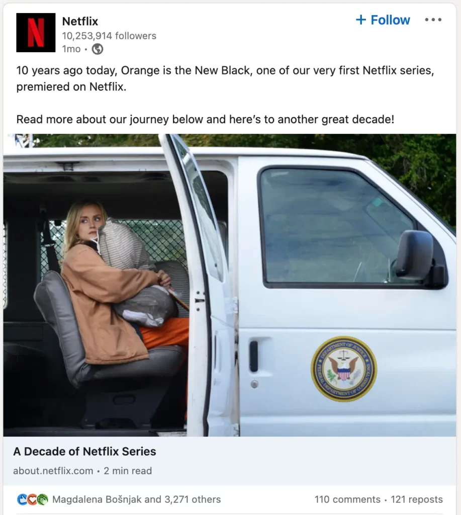Netflix LinkedIn post