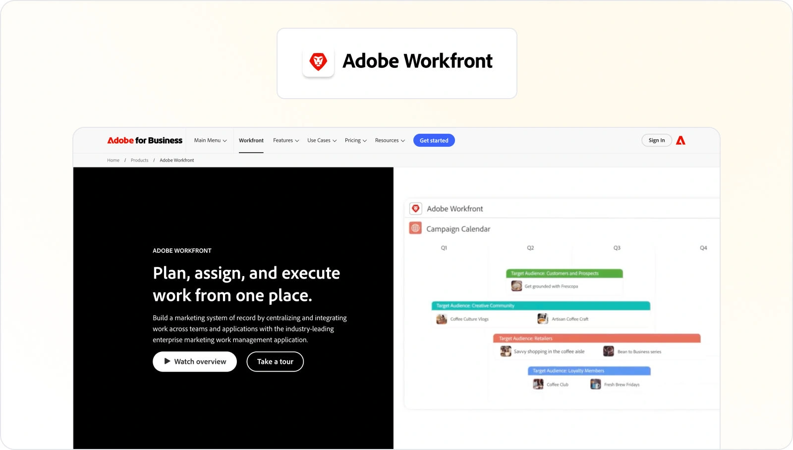 Workfront homepage view