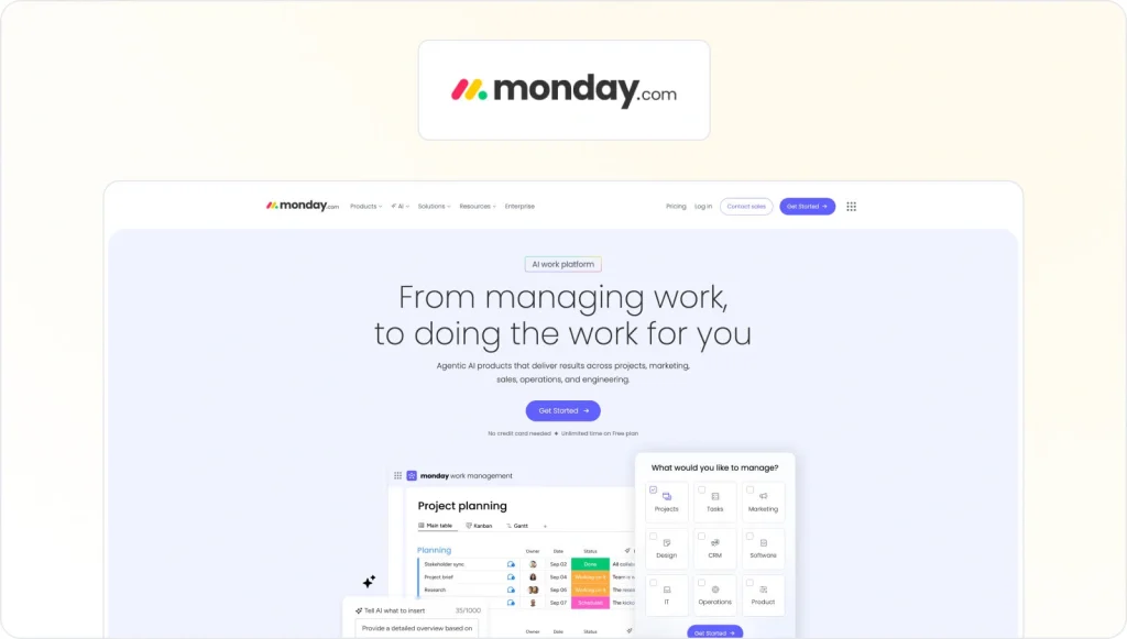 monday.com homepage view