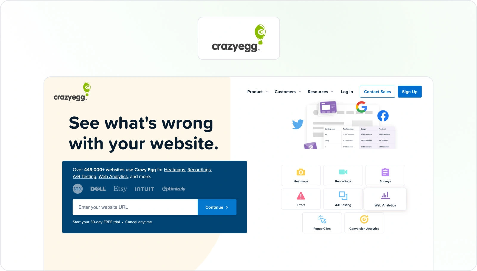 Crazy Egg homepage view