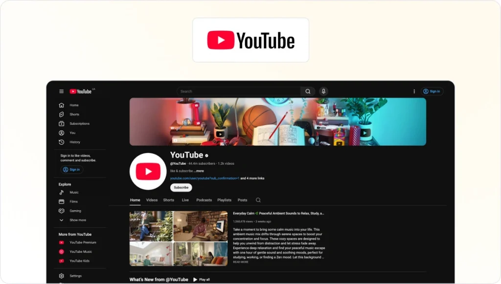 Youtube homepage view
