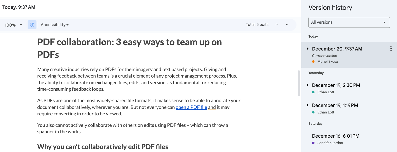 Google docs Version history