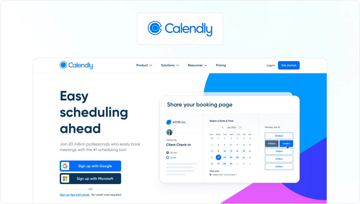 Calendly homepage view