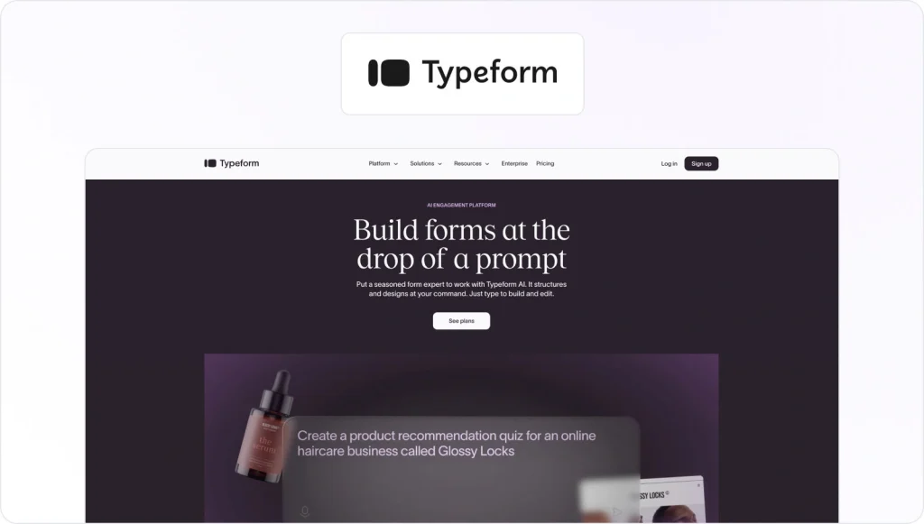 Typeform homepage view