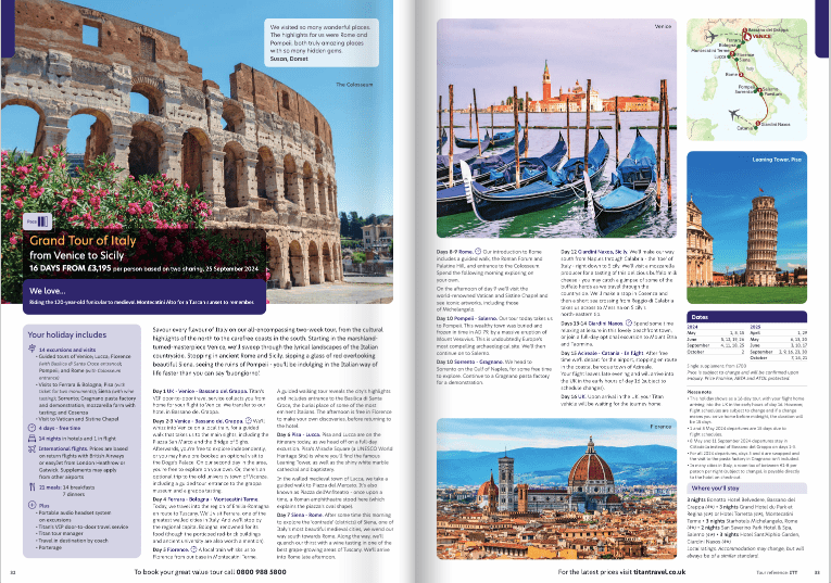 information-filled travel brochure example from Titan Travel