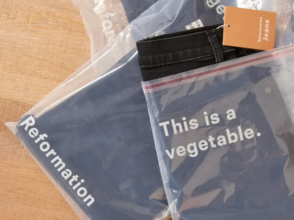 Reformation uses completely biodegradable bags to reduce its impact on the environment.
