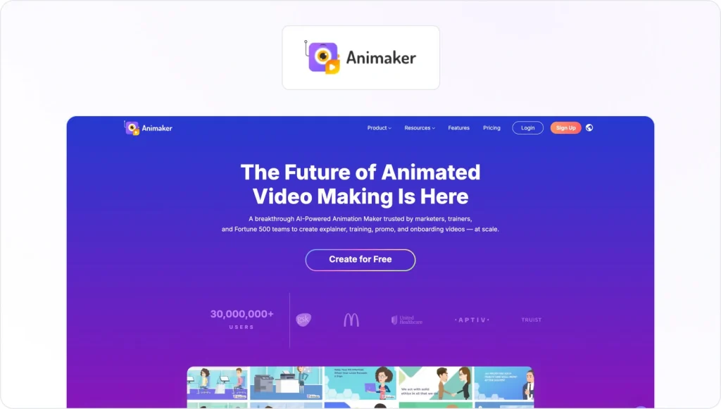 Animaker homepage view