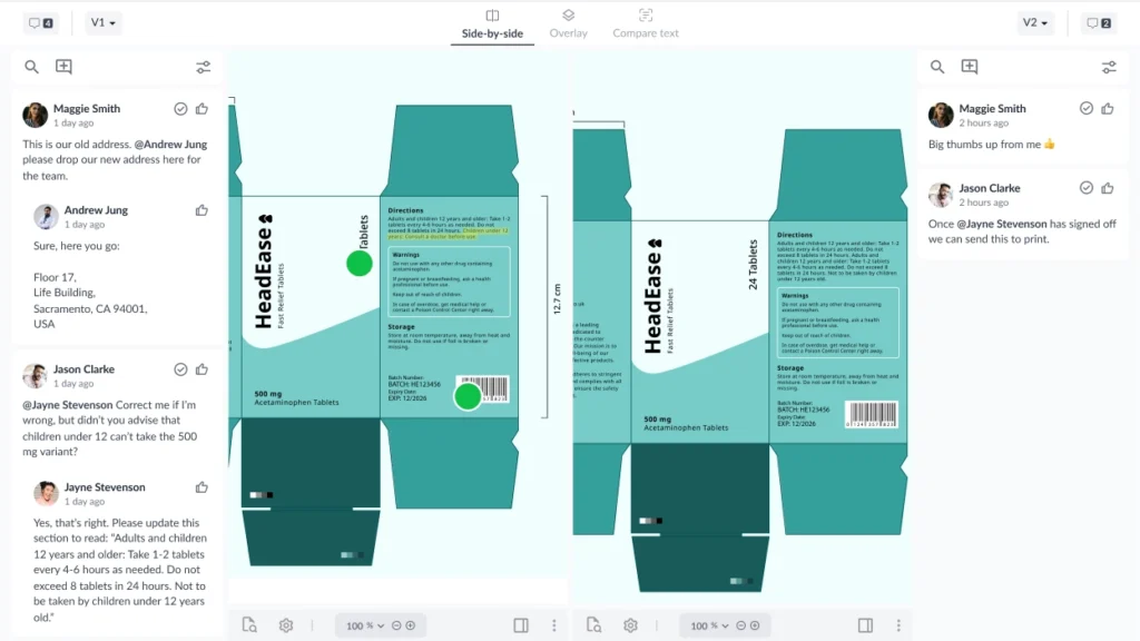 Pharma packaging compare versions