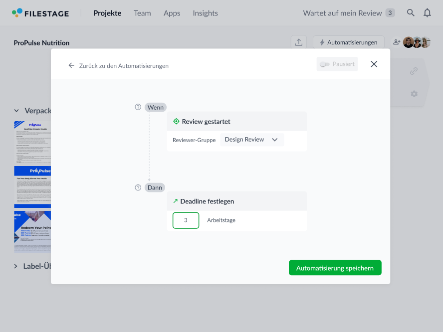 Automatisierungen zu Projekten hinzufügen