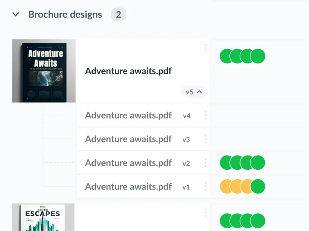 file review brochure with multiple file versions
