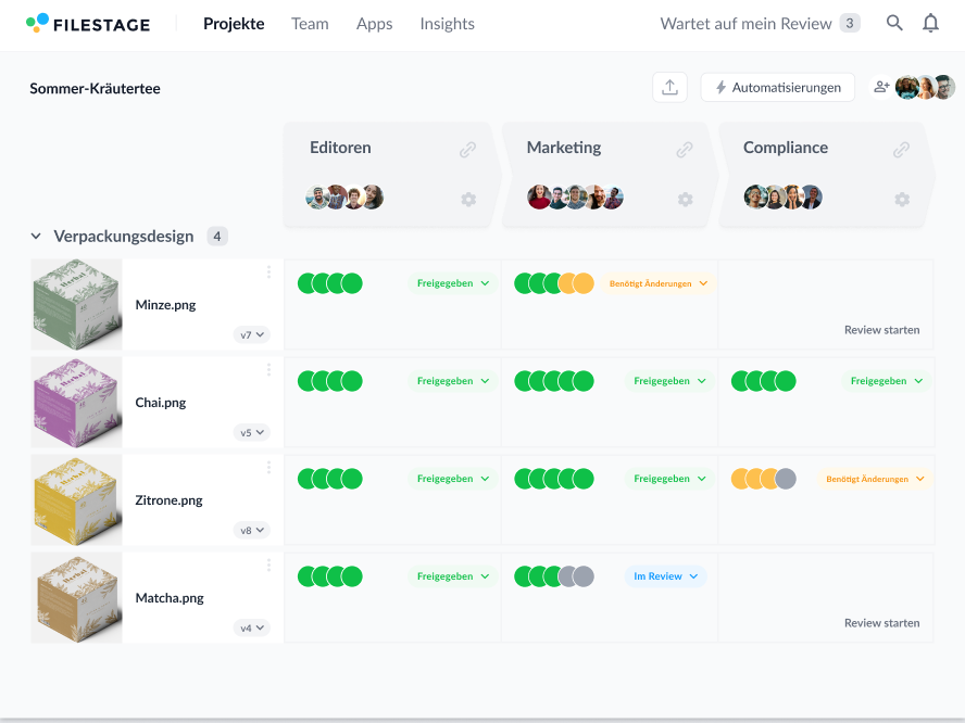Projekt-Dashboard in Filestage