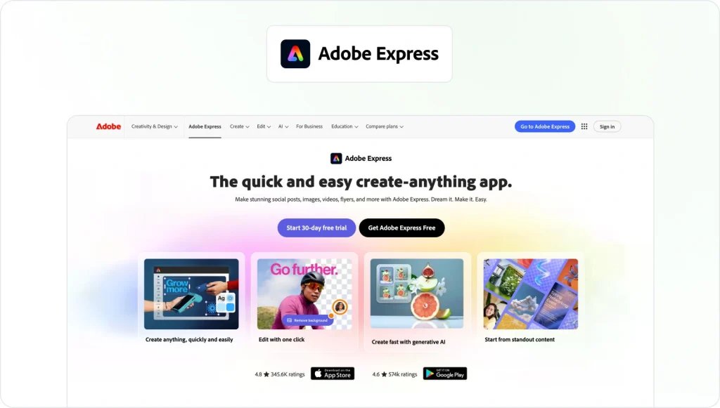 Adobe Express Homepage View