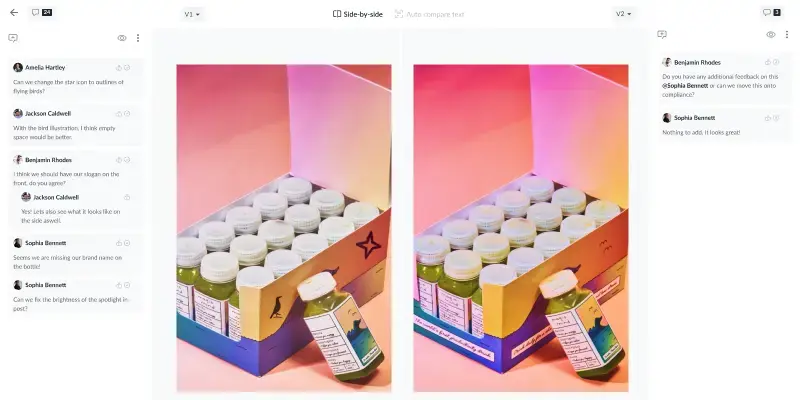 compare versions of packaging in Filestage