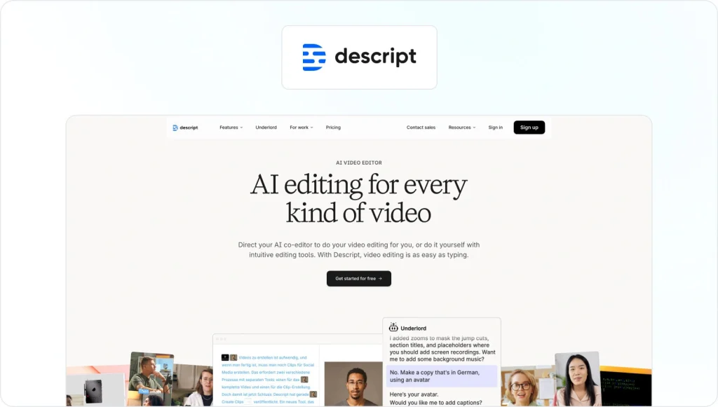 descript Homepage View