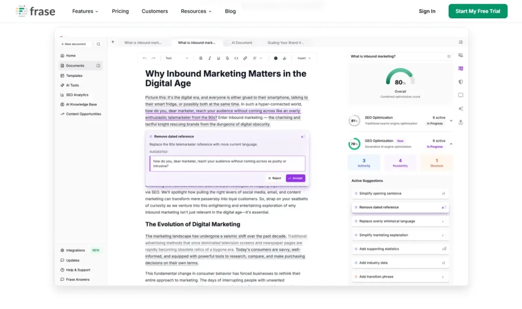 Frase create text-based content