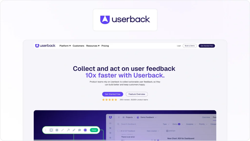 Userback Homepage View