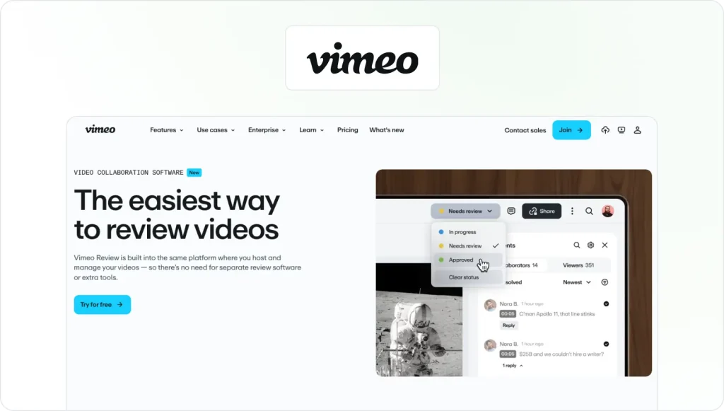Vimeo homepage view