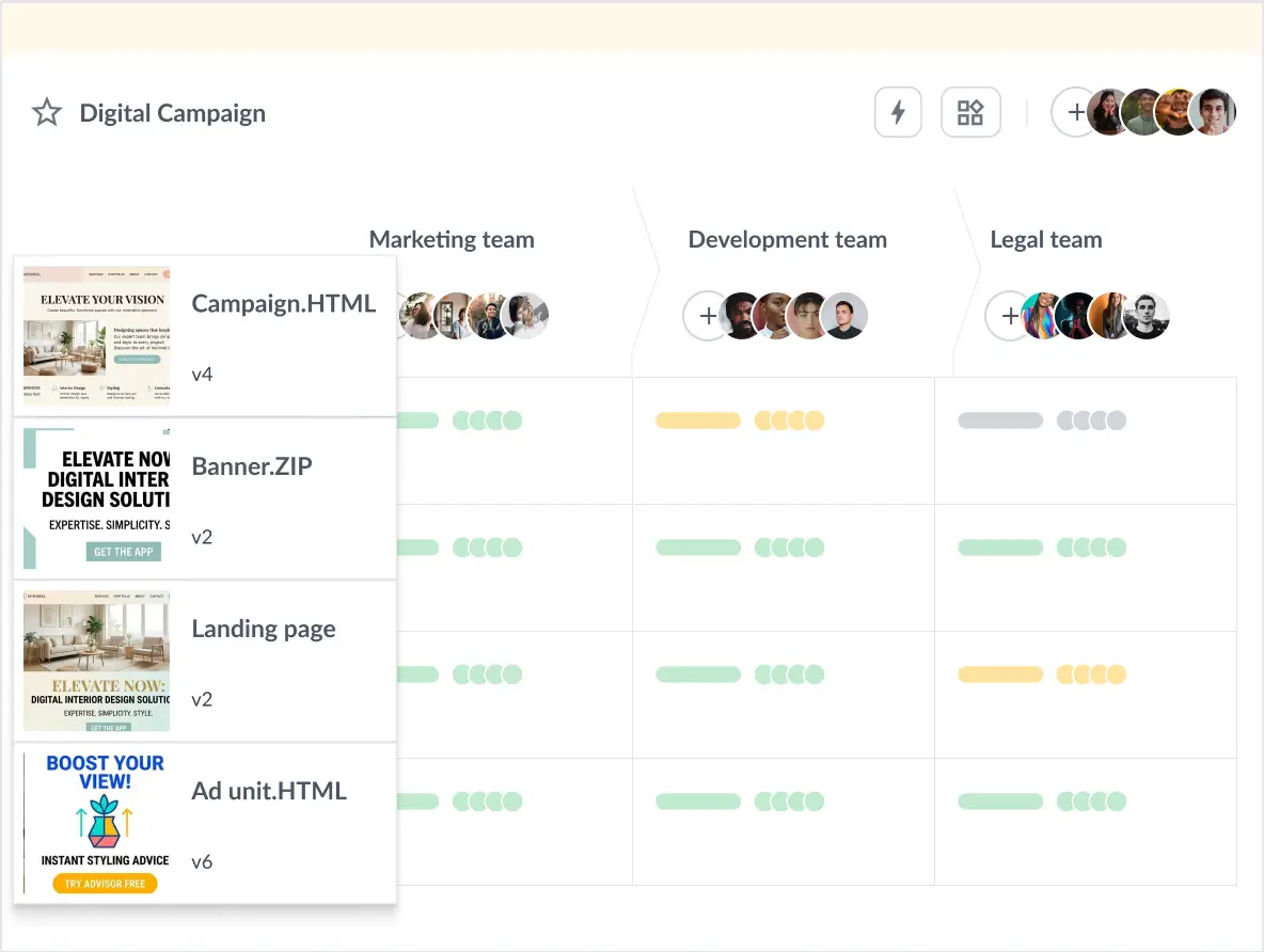 Filestage dashboard with HTML and web pages