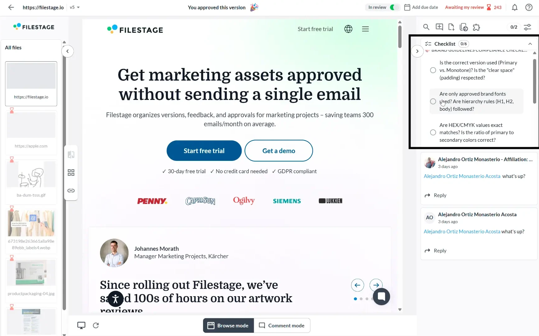 checklist feature on Filestage
