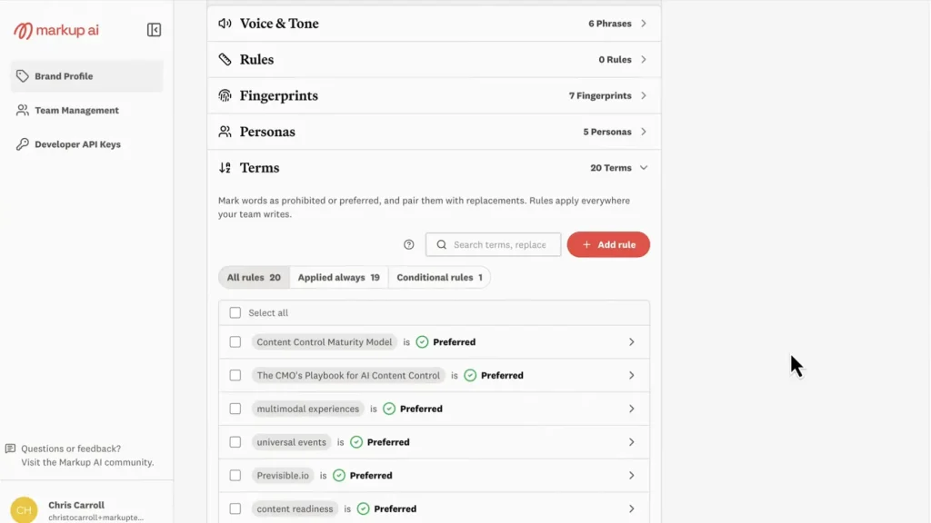 markup ai content governance software